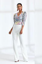 Top in paillettes a fantasia zebrata multicolore con scollo a V e maniche a sbuffo, capo moda Moda-Mania.